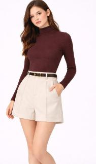Off White High Waist Stitch Detail Casual Bermuda Shorts