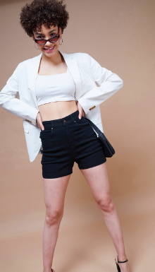 Black High Waist Slim Fit Denim Shorts