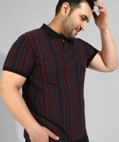Striped Polo Collar Cotton T-shirt