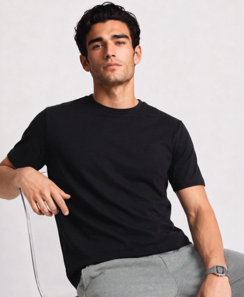 Van Heusen Men Cotton Crew Neck Solid Regular Fit Short Sleeves Lounge Tshirt