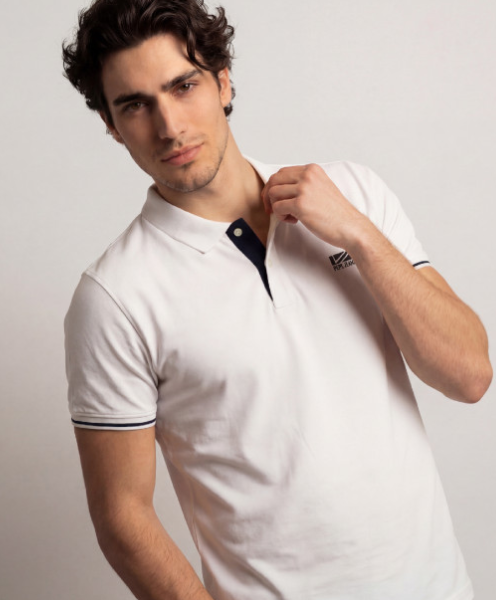 Men Brand Logo Polo Collar Pockets T-shirt