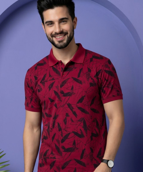 Men Printed Polo Collar T-shirt
