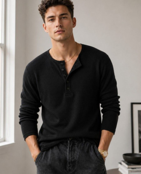 Men Henley Neck T-shirt