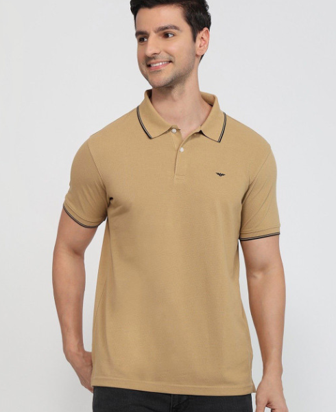 Men Brand Logo Polo Collar Slim Fit T-shirt