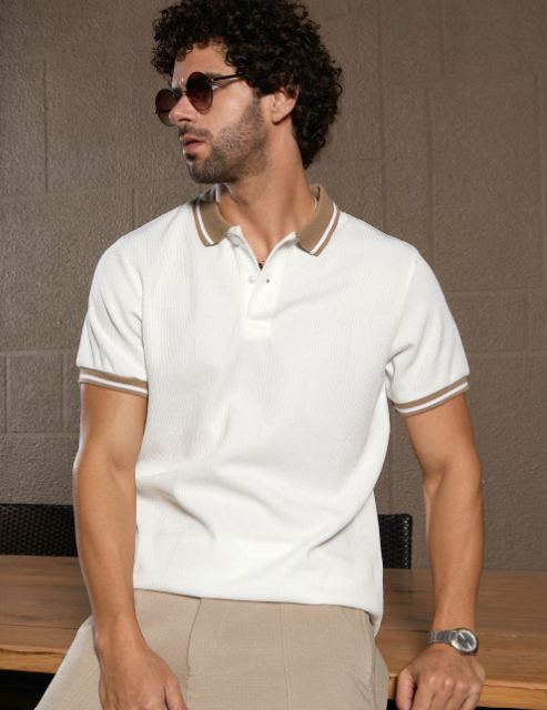 屏幕截图 2026-07-25 160720 Men Self Design Polo Collar Cotton T-shirt - Image 1