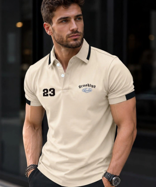 Men Typography Printed Polo Collar Pockets T-shirt