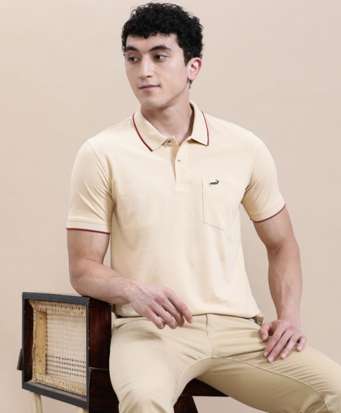 Men Polo Collar Pockets Slim Fit T-shirt