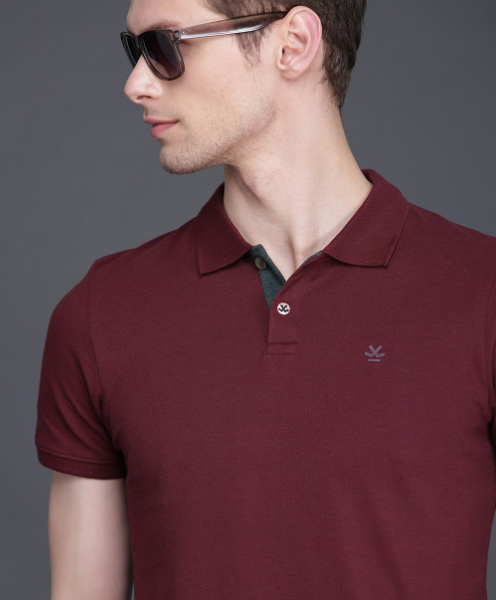 Men Maroon Solid Slim Fit Polo Collar Cotton T-shirt