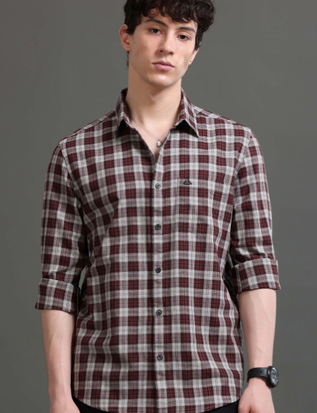 Men Smart Slim Fit Tartan Checks Checked Casual Shirt