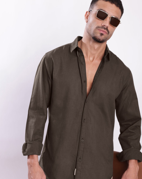 Men Spread Collar Cotton Linen Regular Fit Casual Shirt