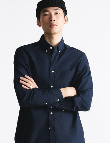 Classic Tailored Fit Button-Down Collar Long Sleeves Cotton Casual Shirt