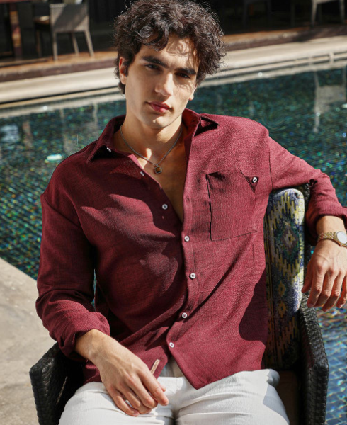 Men Comfort Relaxed Fit Spread Collar Solid Cotton Casual Shirt