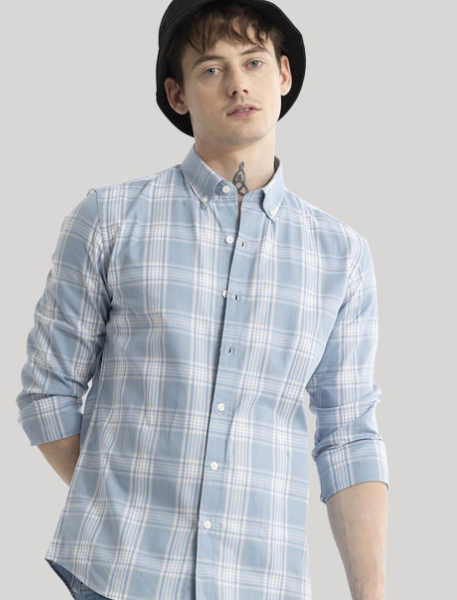 Men Smart Slim Fit Tartan Checks Button-Down Collar Pure Cotton Casual Shirt