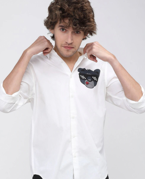 Men White Slim Fit Casual Shirt