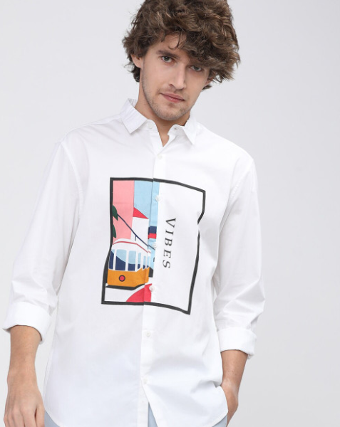 Men White Slim Fit Casual Shirt
