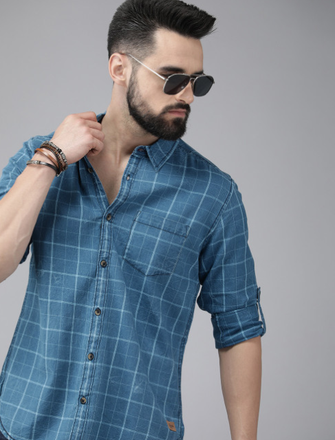 屏幕截图 2026-07-25 180007 Men Blue Pure Cotton Checked Casual Shirt - Image 1