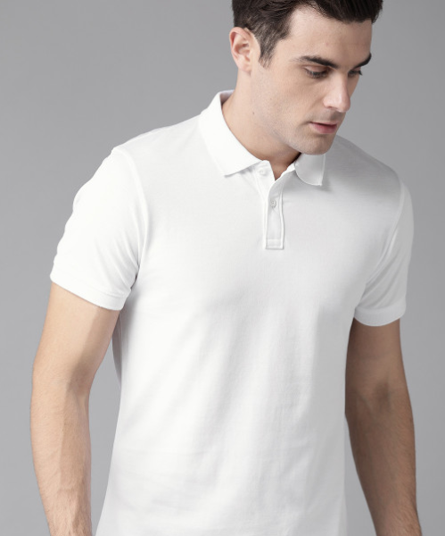 Men White Polo Collar Cotton Cotton T-shirt