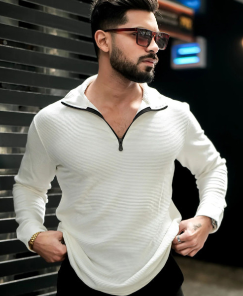 Men Self Design V-Neck Cotton T-shirt