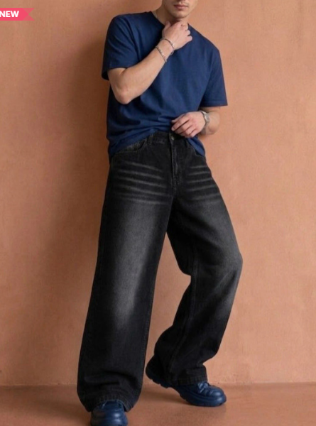 Men Wide Leg Mid-Rise Light Fade Jeans
