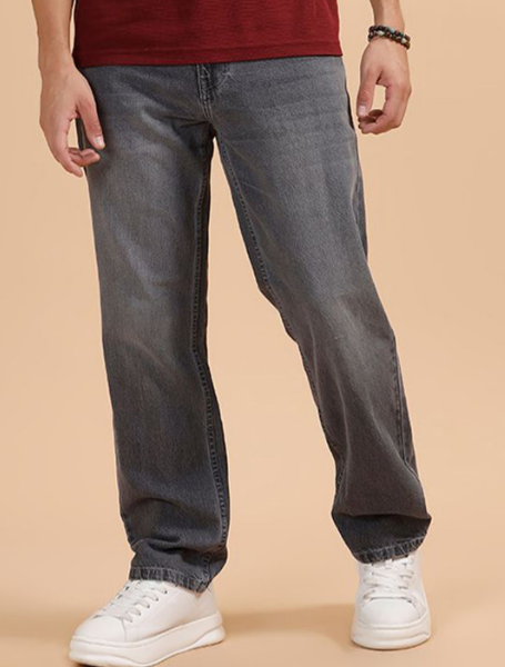Men Comfort Relaxed Fit Mid-Rise Light Fade Pure Cotton Jeans