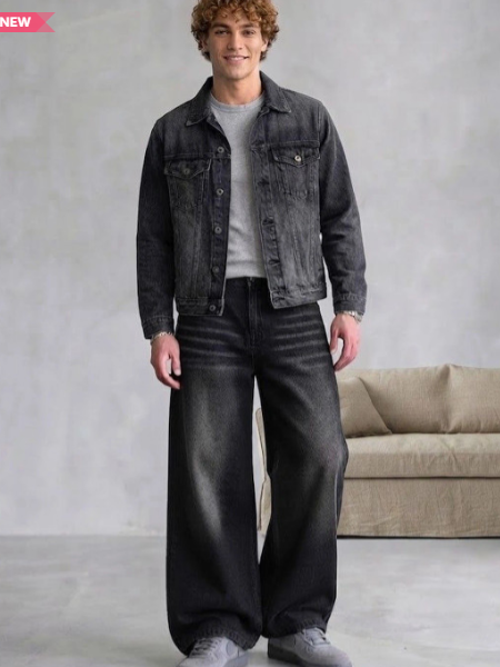 Men Wide Leg Mid-Rise Low Distress Light Fade Jeans