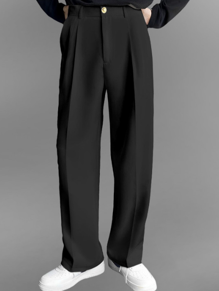 Men Relaxed High-Rise Pleated Korean Pants