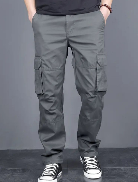 Men Cotton Classic Mid-Rise Loose Fit Cargos Trousers