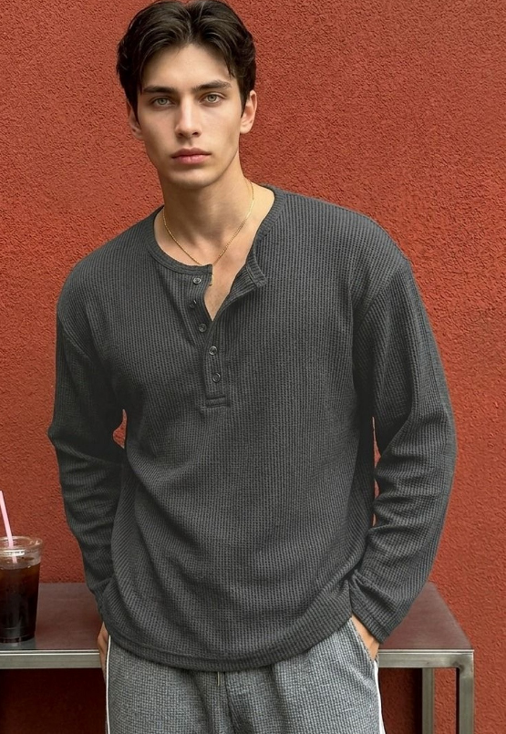 批注 2026-08-10 201319 Men Henley Neck T-shirt - Image 1