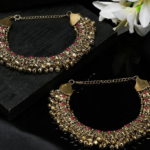 Set Of 2 German Silver Gold-Plated Oxidised Tribal Anklets