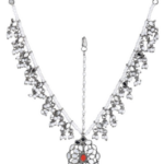 Silver Plated Artificial Stones and Beads Studded Oxidised Maang Tikka